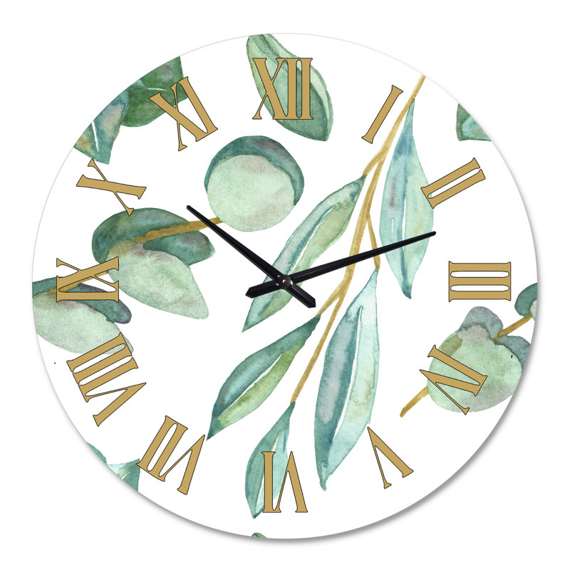 Jeunes feuilles d'eucalyptus et branches III - Horloge murale traditionnelle, Moyenne