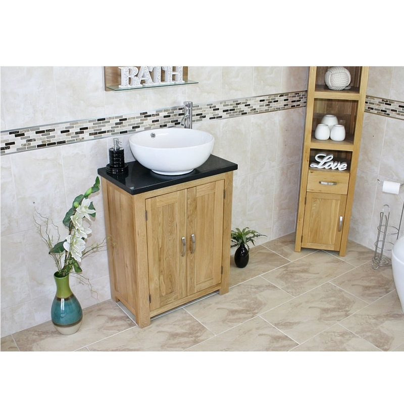 Craddock 650mm Single Bathroom Vanity with Vessel Ceramic Basin, Black Quartz