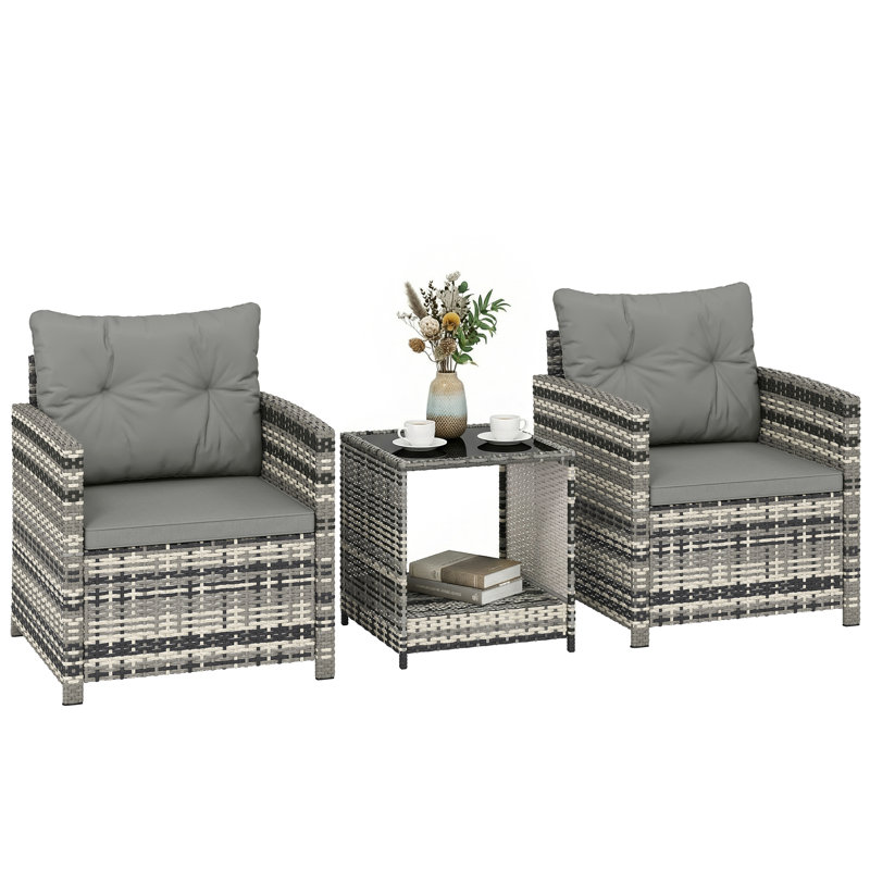 2 - Person Patio Dining Set with Square Table, Grey Cushion/Grey Frame
