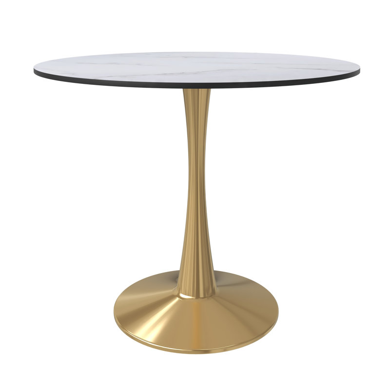  Table de salle à manger 35 "Bristol avec plateau en panneau de fibres à densité moyenne et base en acier inoxydable doré - 4 à 6 personnes pour la cuisine et la salle à manger Bristol