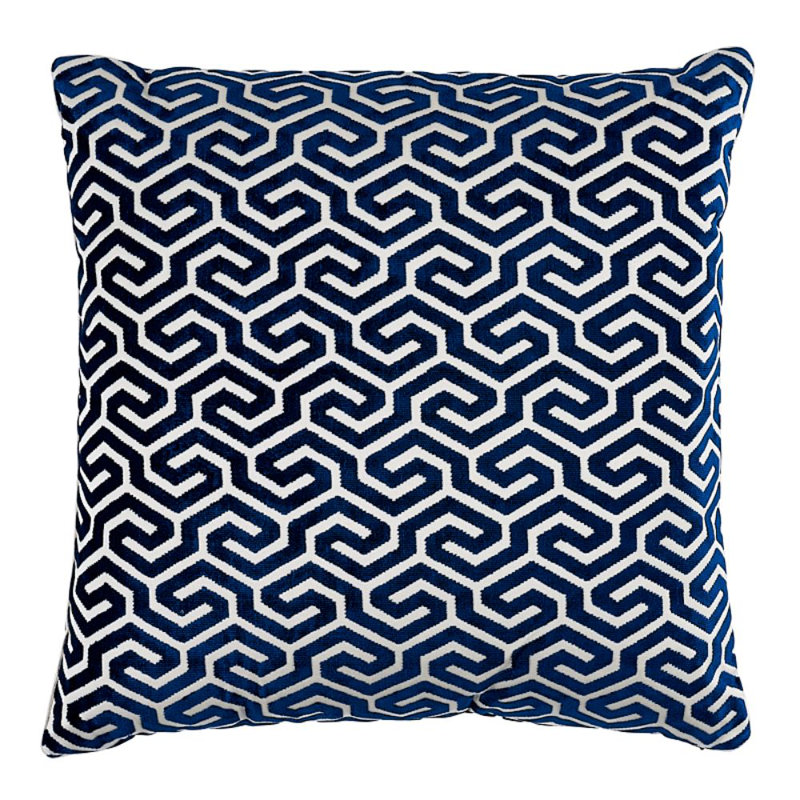 Oreiller en velours Ming Fret, Marine, 20 po x 20 po