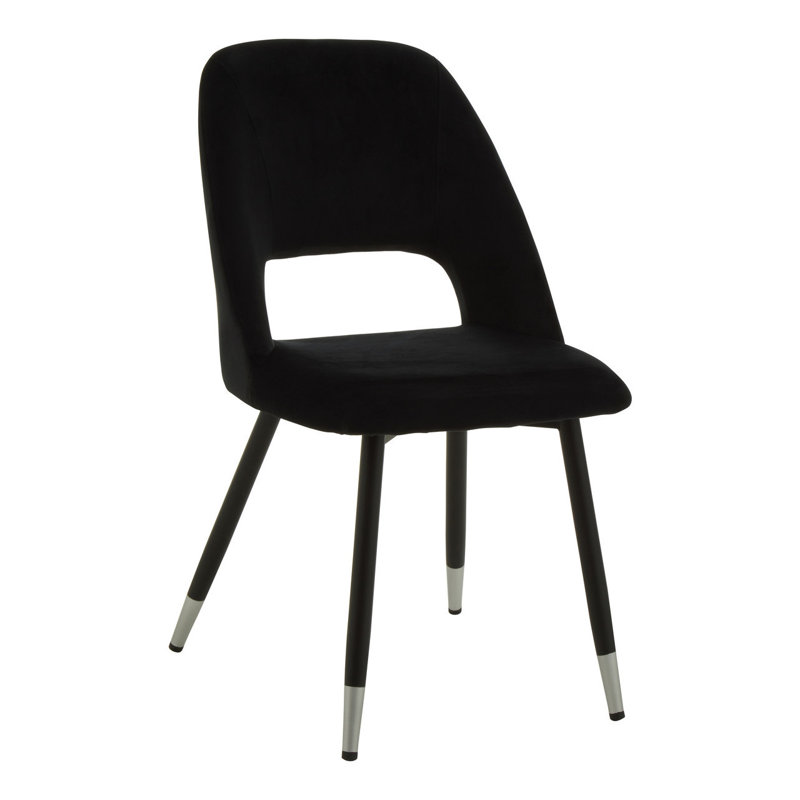 45cm H Velvet Upholstered Side Chair, Black, Black/Silver