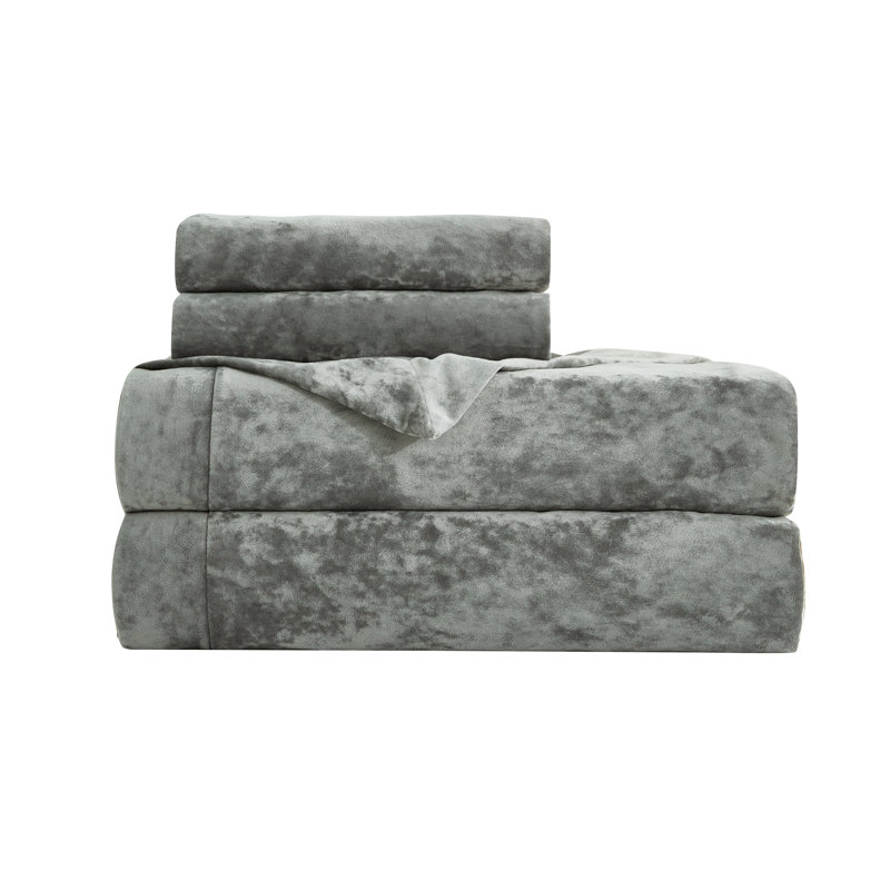Piers Distressed Velvet Duvet Cover Set, Queen Duvet Cover + 2 Standard Shams, Medium Gray