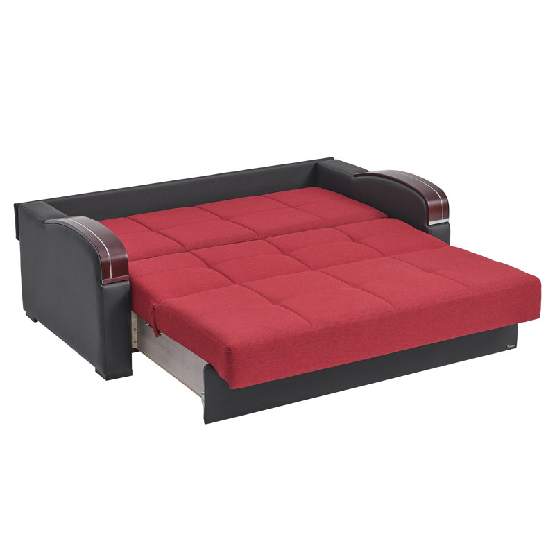 Canapé-lit rembourré 3-en-1 avec rangement Northerly, Chenille rouge