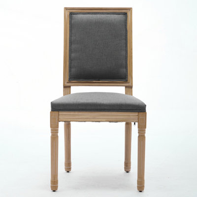 Set of 2 Dining Chairs with Square Backrest and Exquisitely Carved Solid Wood Frame