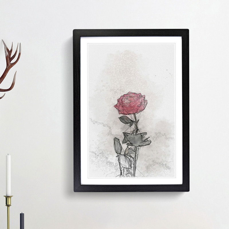 Climbing Pink Rose in Abstract - Picture Frame Graphic Art Print, Black Framed, 65cm H x 48cm W x 2cm D