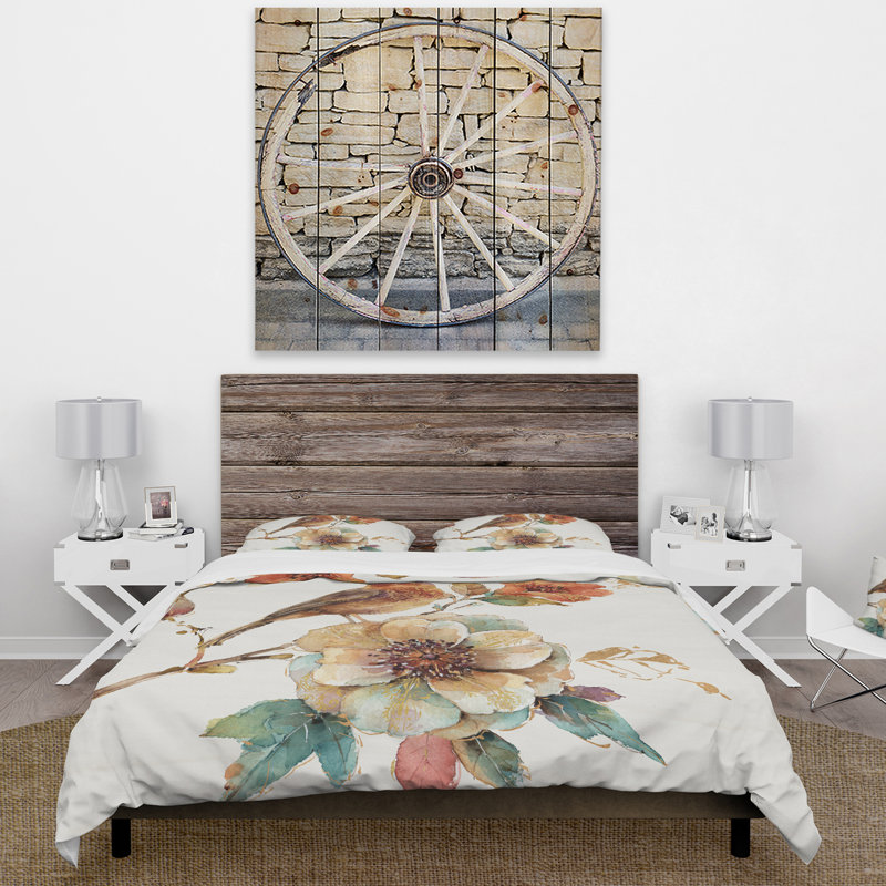 Ensemble de housse de couette campagne oiseau sur fleur, Housse de couette très grand + 2 taies décoratives