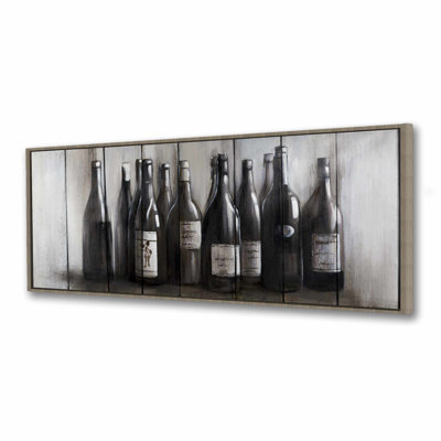 Modern Brown Kitchen Canvas - Bottles of Wine on Wood Decor