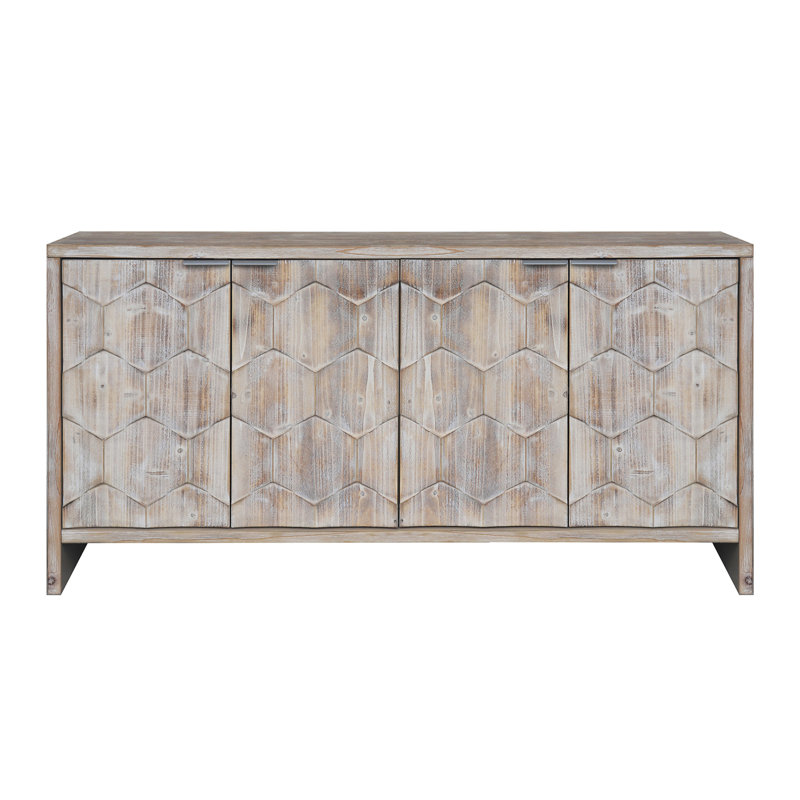 Buffet à 4 portes avec rangement en bois. Bois naturel lavé, bureau de salle à manger tendance, Bois naturel délavé