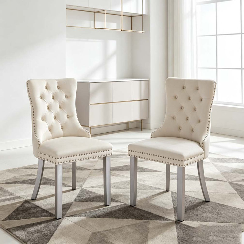Chaise de salle à manger rembourrée moderne, Blanc lait