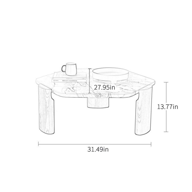 Table basse en marbre Design, H 13,77 po x L 31,49 po x l 27,95 po