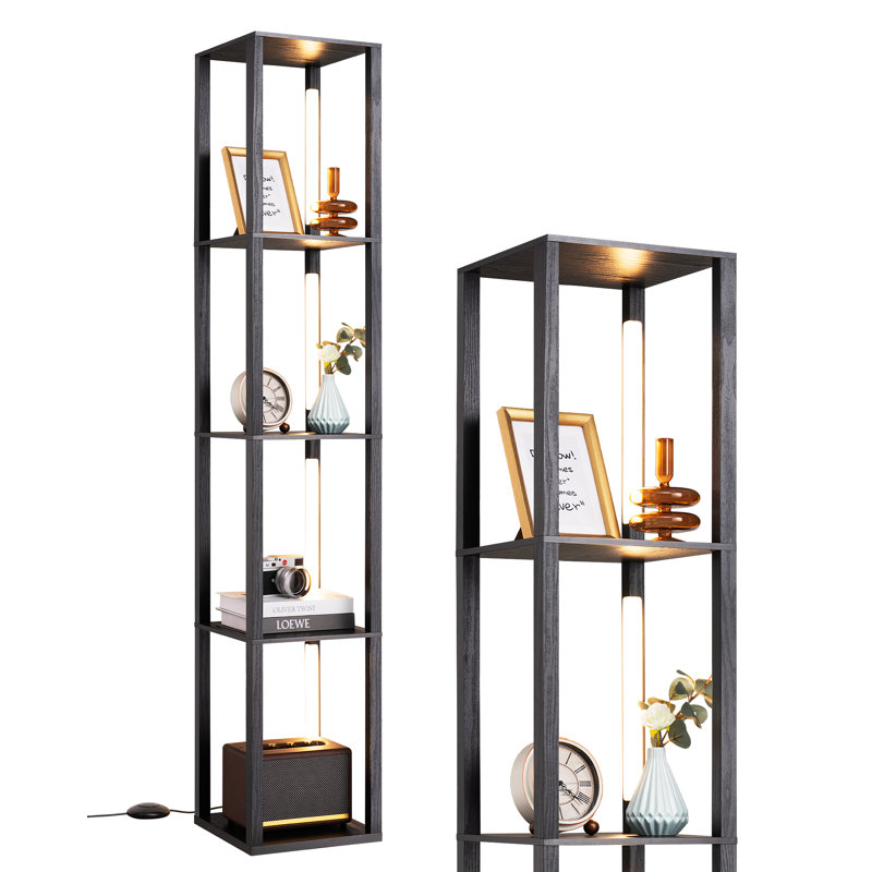 163cm Black LED Column Floor Lamp with Tray Table