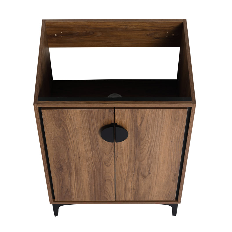 Meuble-lavabo de 24 po sans lavabo supérieur, armoire de rangement moderne, 2 portes à fermeture douce, bois d'ingénierie, unité d'assemblage simple avec portes. À entretenir. American Design, brun, 23,84 po