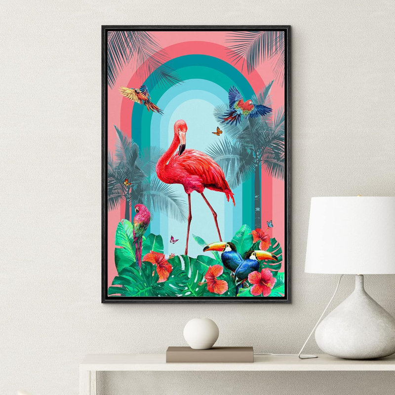Animaux brillants de style BCBG dans la jungle rouge tropicale, Noir, H 24 po x l 16 po