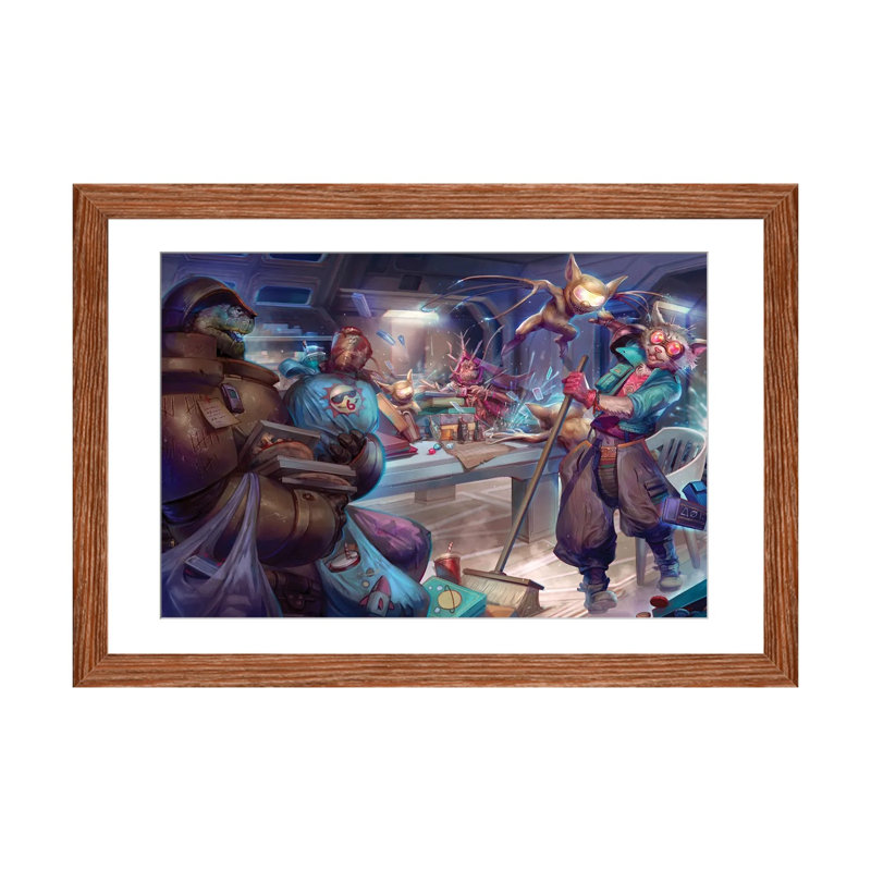 Glitch Gremlin Game Night - reproduction d'art murale - papier d'art encadré, H 24 po x l 16 po, Brun