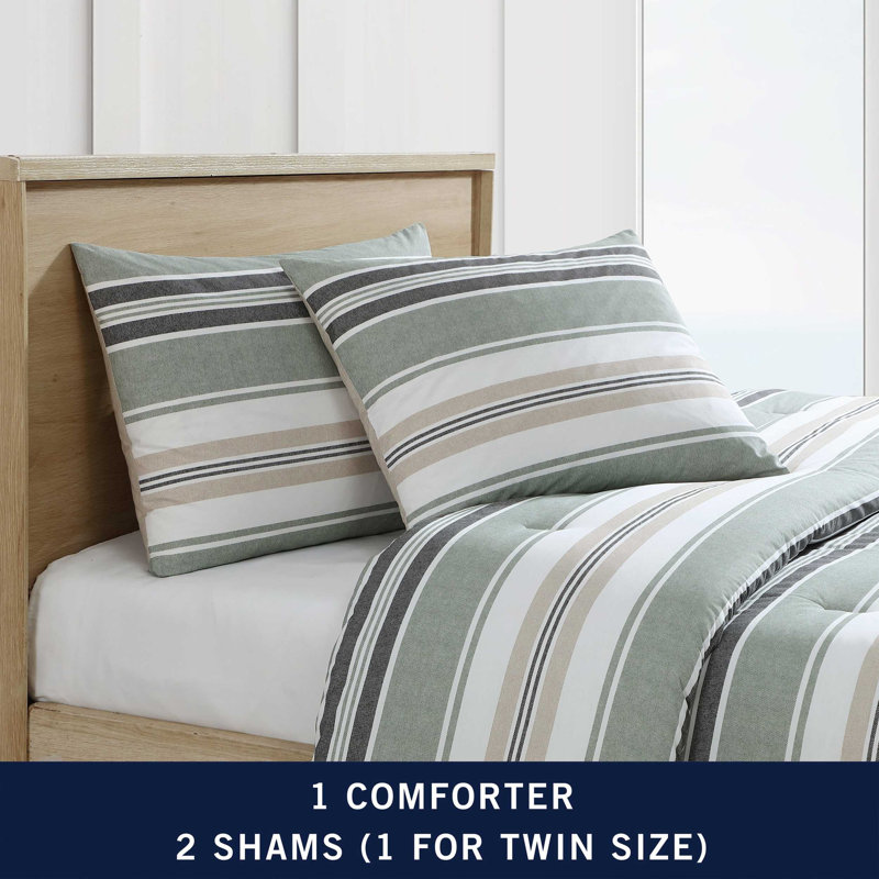 Nautica Prospect Harbor Cotton Reversible Green Comforter Set, Queen Comforter + 2 Standard Shams