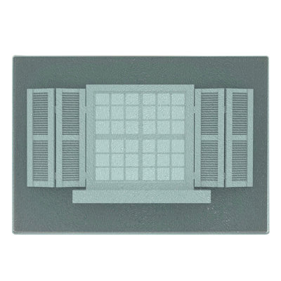 Ambesonne Antique Tempered Glass Cutting Board Wooden Window Shutter Grey White