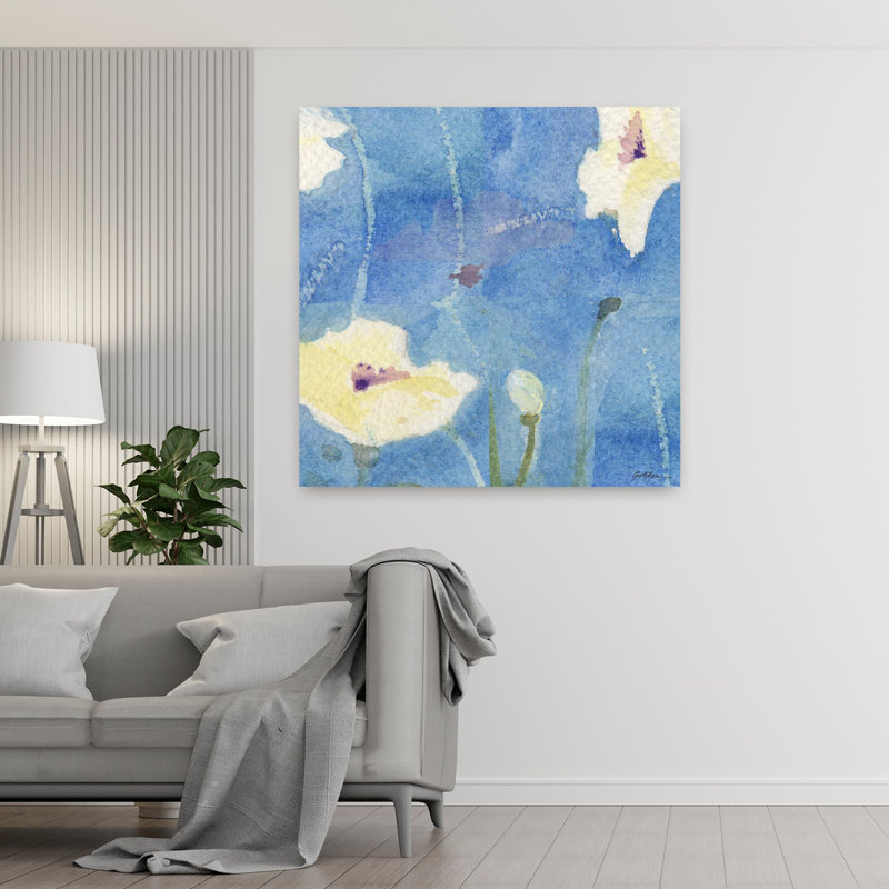Art contemporain coquelicot blanc, H 48 po x l 48 po