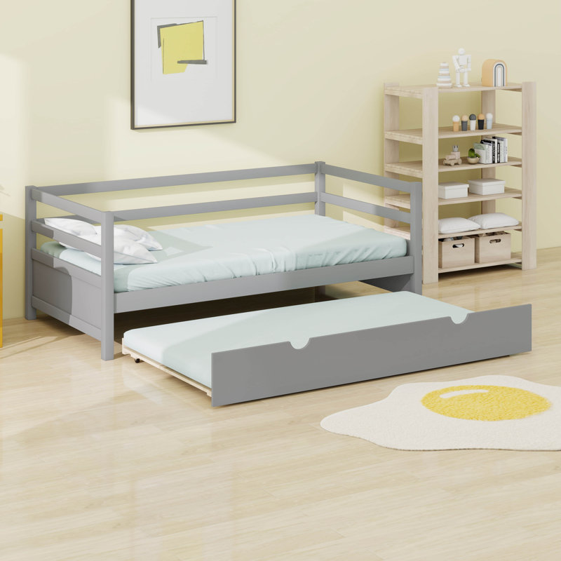 Wood Daybed Frame With Trundle, Gray
