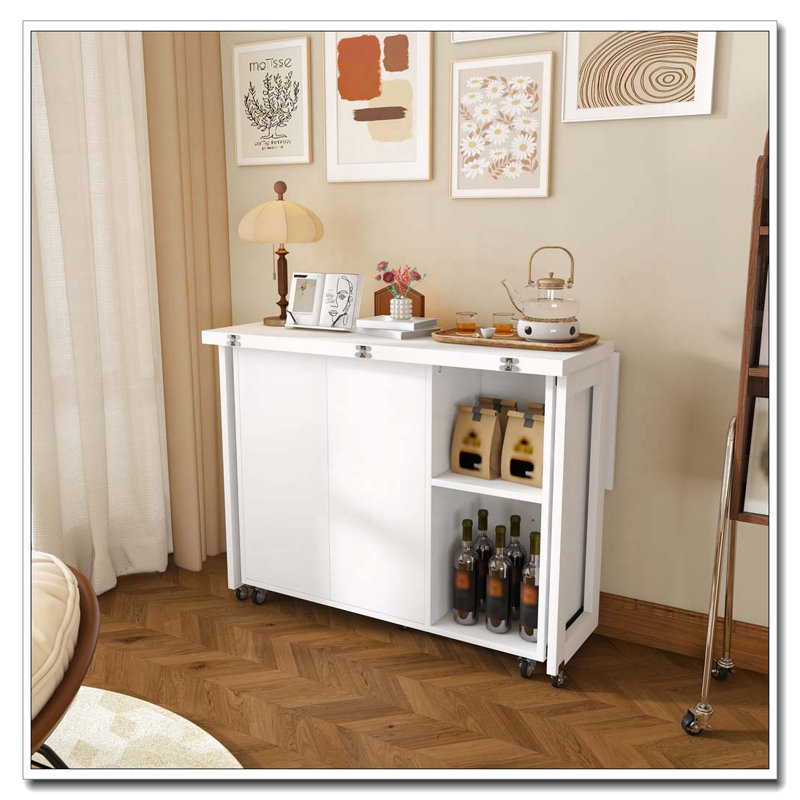 Table d'appoint 3 en 1 avec 4 grandes étagères de rangement, table à manger pliable de 104 cm, table d'appoint multifonctionnelle