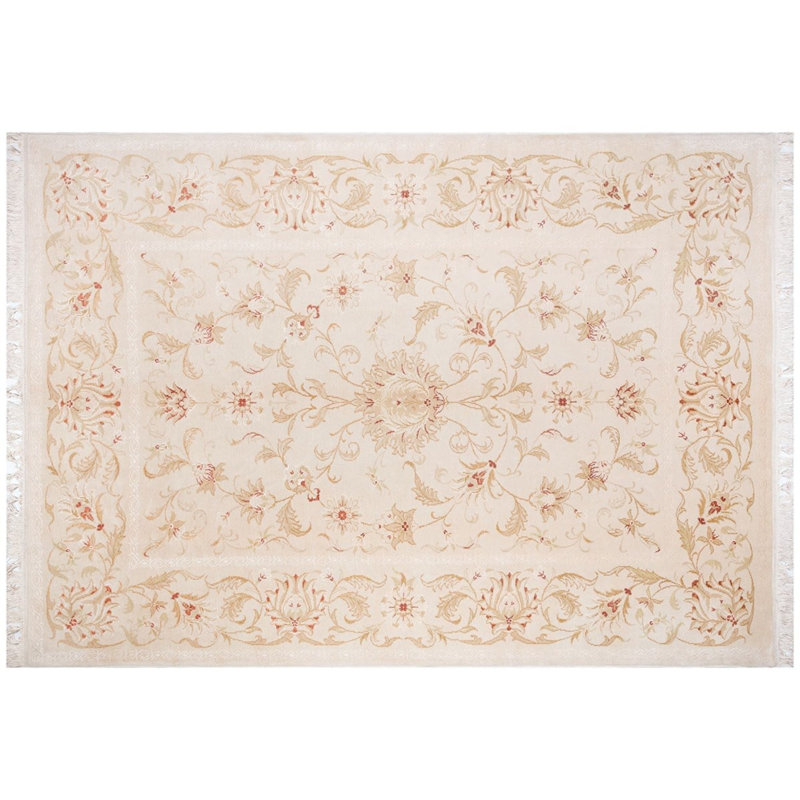 Tapis oriental ivoire en laine indien noué à la main