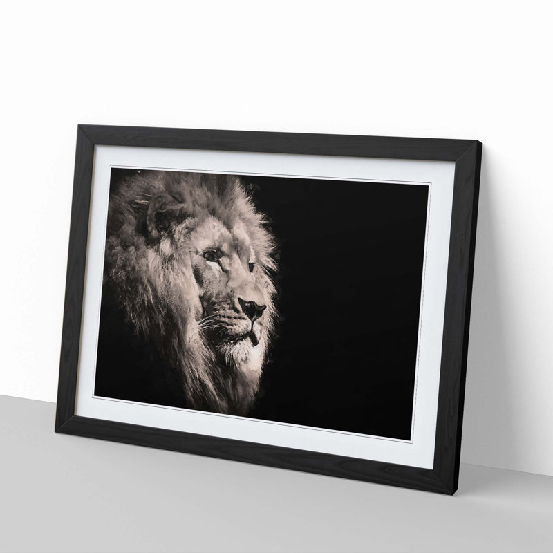 Portrait of a Proud Lion - Picture Frame Graphic Art Print on MDF, Black, 40cm H x 60cm W x 2cm D