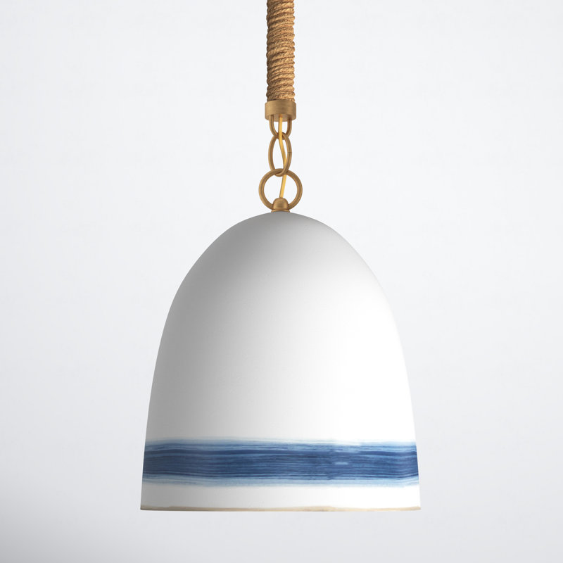 Karissa 1-Light Dimmable Sloped Ceiling Adaptable Pendant, Heirloom Brass, White/Navy Stripe