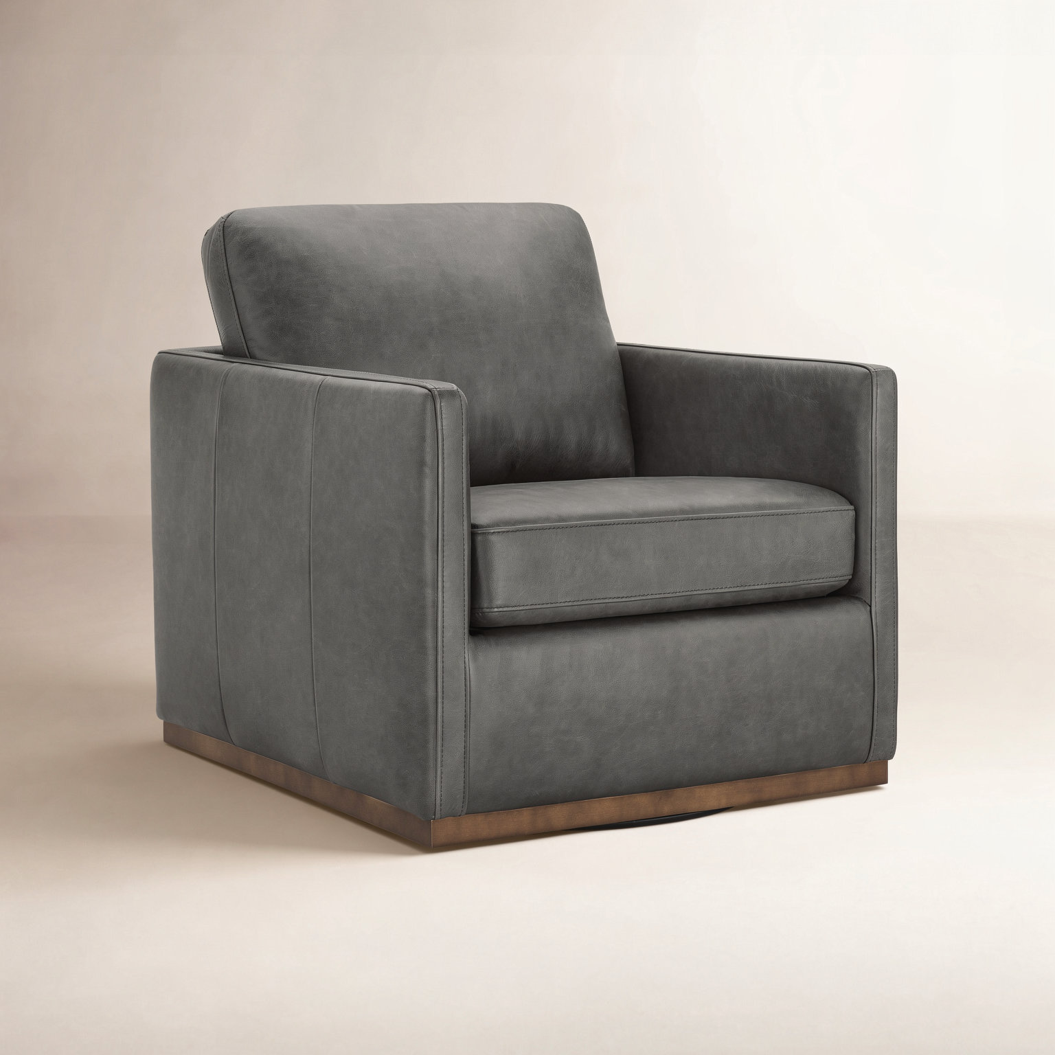 Bobbi Genuine Leather Swivel Armchair, Marseille Black Genuine Leather