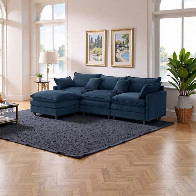 Canapé modulaire en L avec repose-pieds et canapé modulaire de 105 po Classic, Bleu
