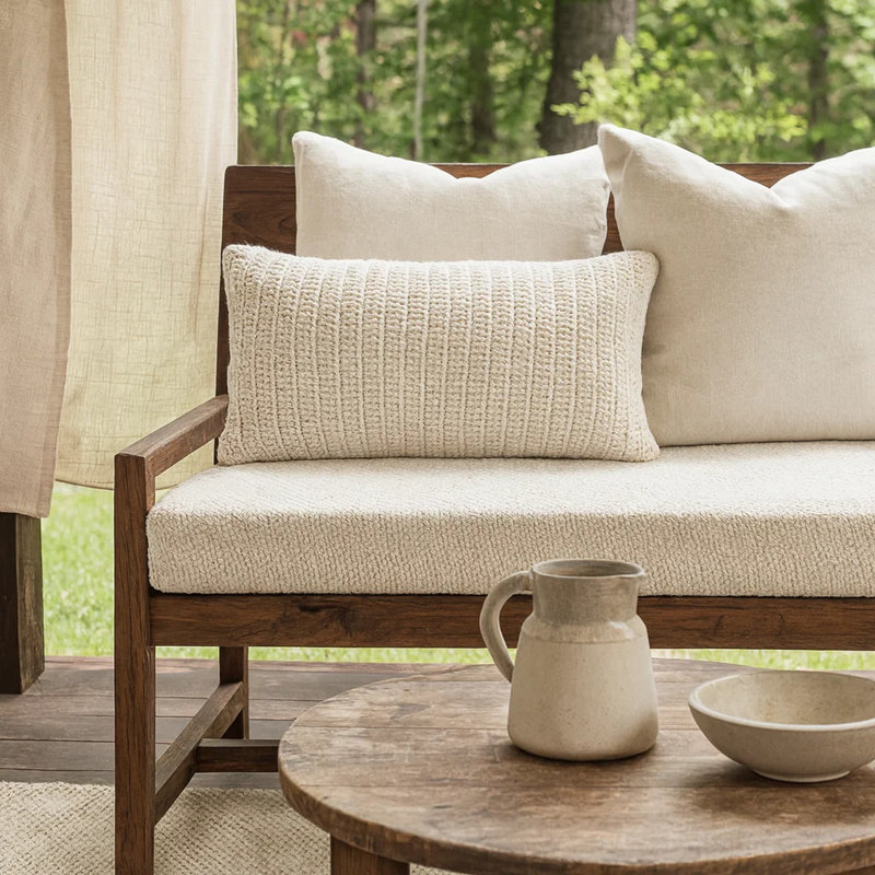 Nakeya Knitted Linen Throw Pillow, Honey, Rectangle, 14" x 26"