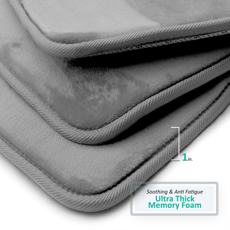 Aighan 3 Piece Ultra Soft and Absorbent Memory Foam Bath Rug Set with Non-Slip Backing, Med Gray