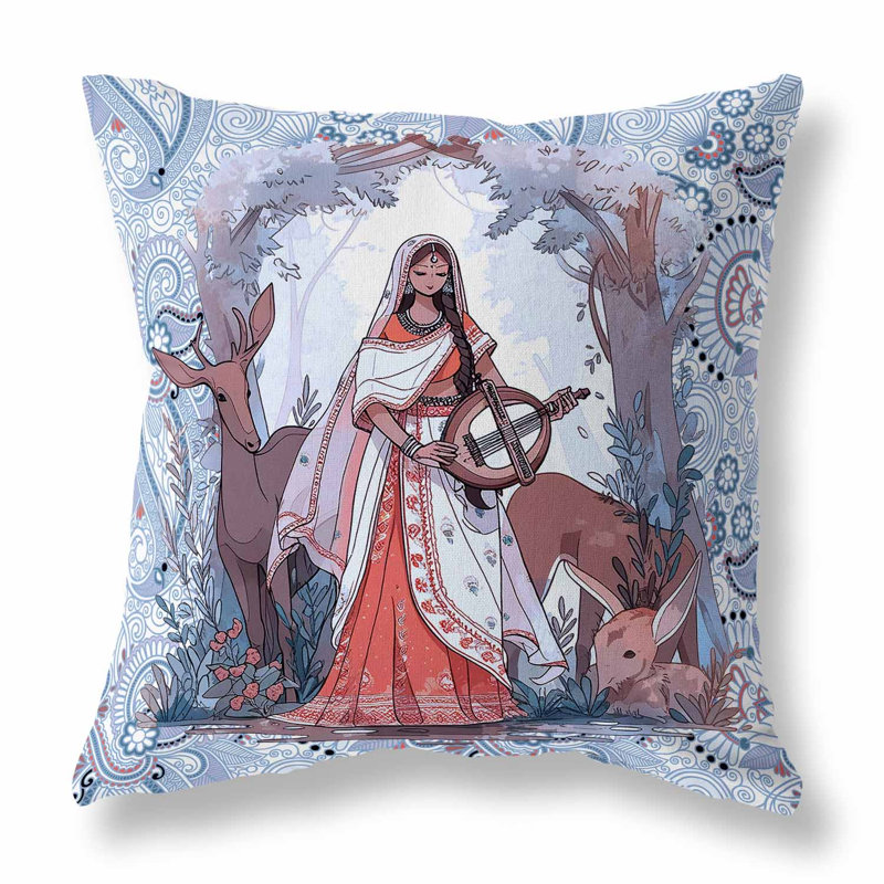 Coussin décoratif réversible intérieur / extérieur Forest Melody, H 16 po x l 16 po, Bleu / rouge / lavande