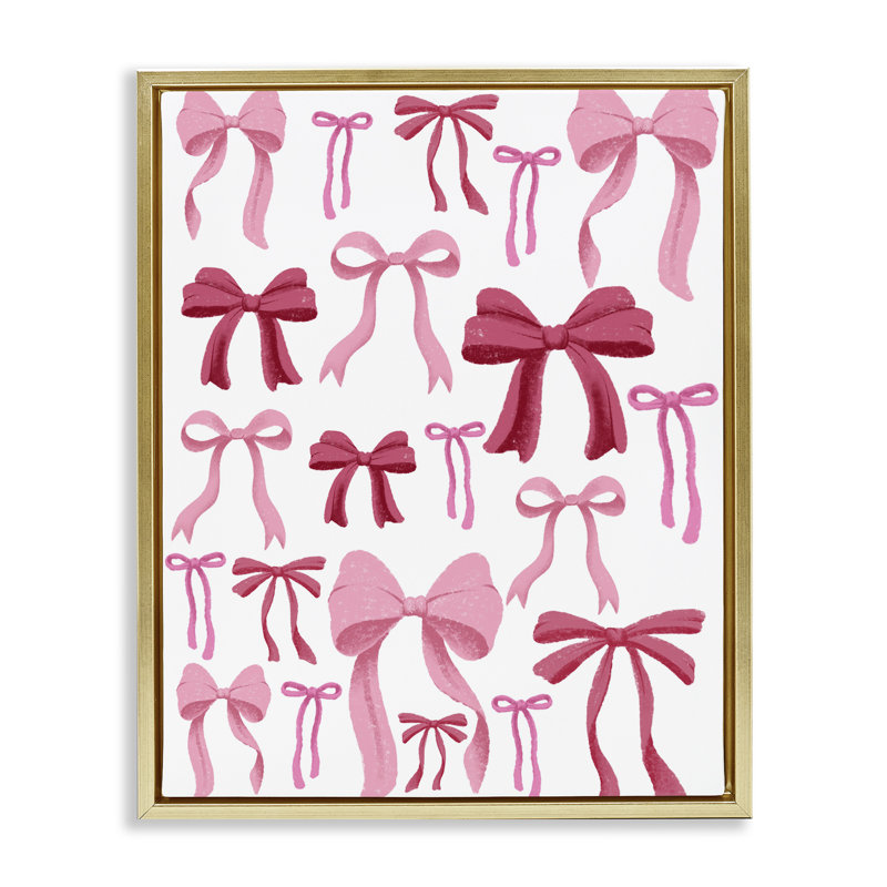 Cadre flottant rose et rouge Bows All Over, design par Marcus Prime, Cadre flottant métallique doré, H 21 po x l 17 po
