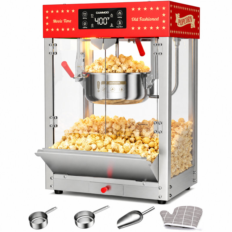 Machine à maïs soufflé commercial de 10 oz avec affichage numérique de la température et couvercle à couvercle magnétique pour les soirées cinéma maison