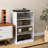 4 Media Cabinet, Tempered Glass Doors, Adjustable Shelves, Cable Management, Distressed White For Digital Audio Video Stand, Modern With Attractive