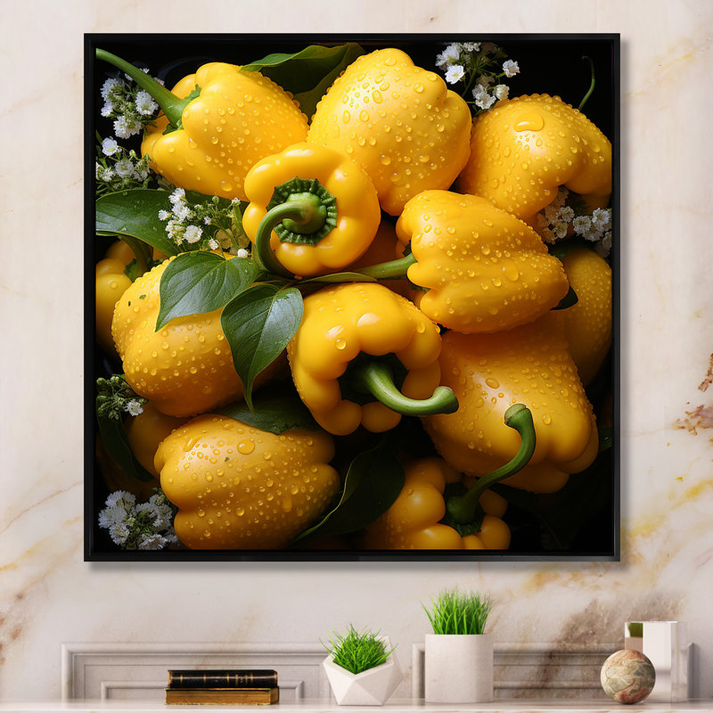 Légume curcuma poivre jaune, reproduction d'art sur toile, H 16 po x l 16 po x P 1 po, Cadre flottant noir