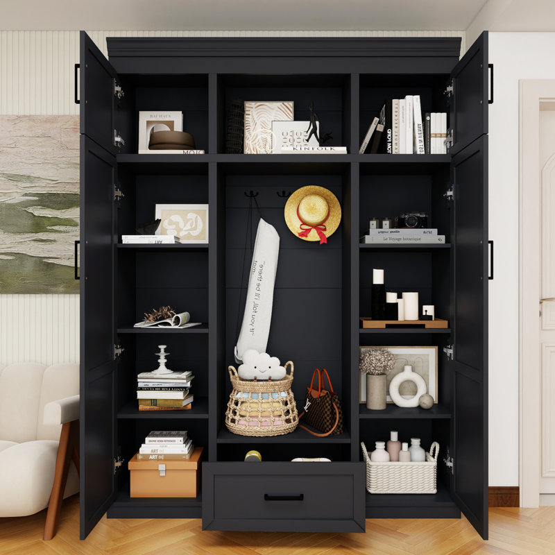 Black Hall Tree With Bench And Shoe Storage,Farmhouse Hall Tree With Doors,Mudroom Bench With Storage,Mudroom Cabinet Furniture,Entrance Organizer For Hallway, Entryway