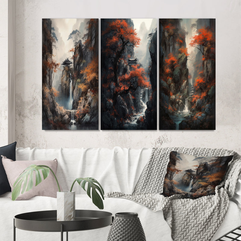 «Cascading Botanical Trees», 3 pièces sur toile, Toile tendue, H 20 po x l 36 po