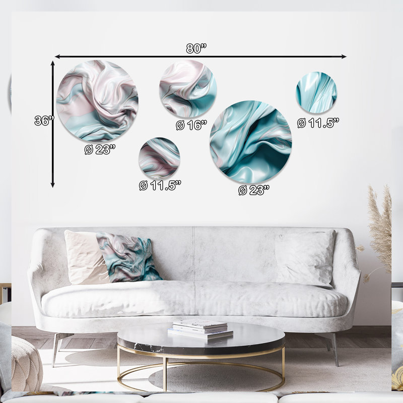 Décoration murale abstraite en métal rose et bleu dansant III