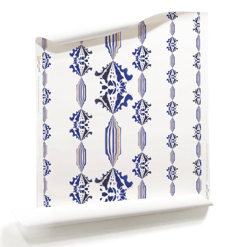 Charlie | Floral Stripe Wallpaper Double Roll, Blue/White/Beige