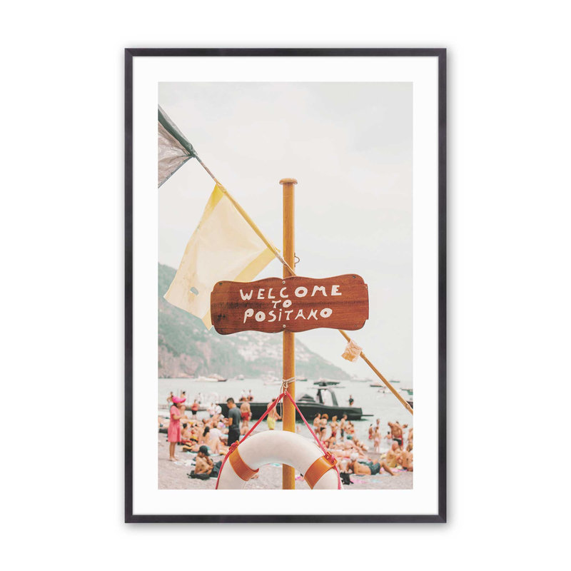 Reproduction de bienvenue Positano, Cadre simple en zinc patiné, H 15,25 po x l 12,25 po x P 1,25 po