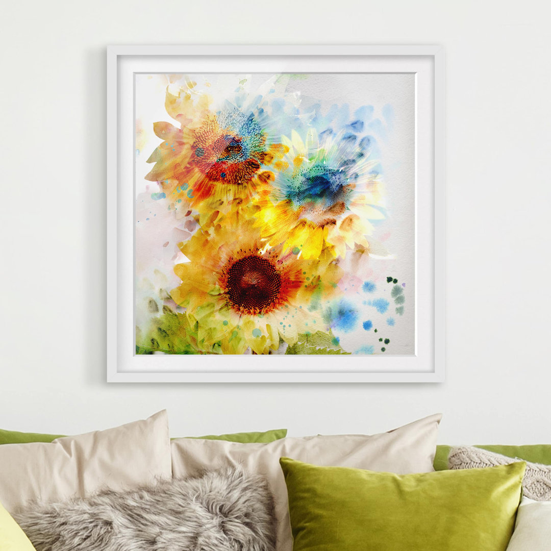 Gerahmtes Poster Sonnenblumen Aquarell