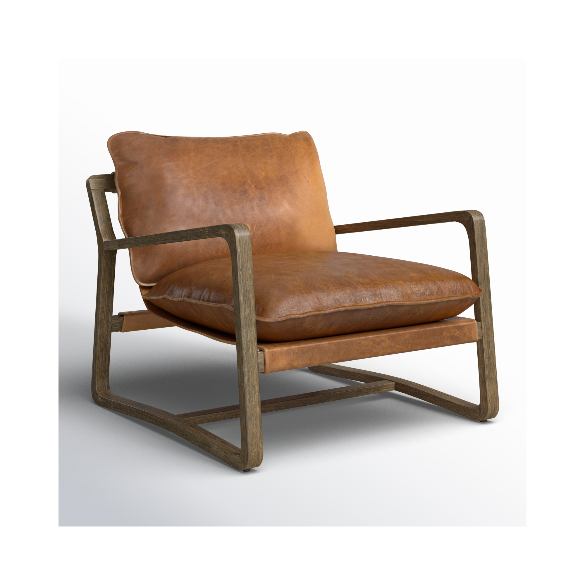 Goldberg Wooden Frame Armchair, Raleigh Chestnut Top Grain Leather, Lamont Natural