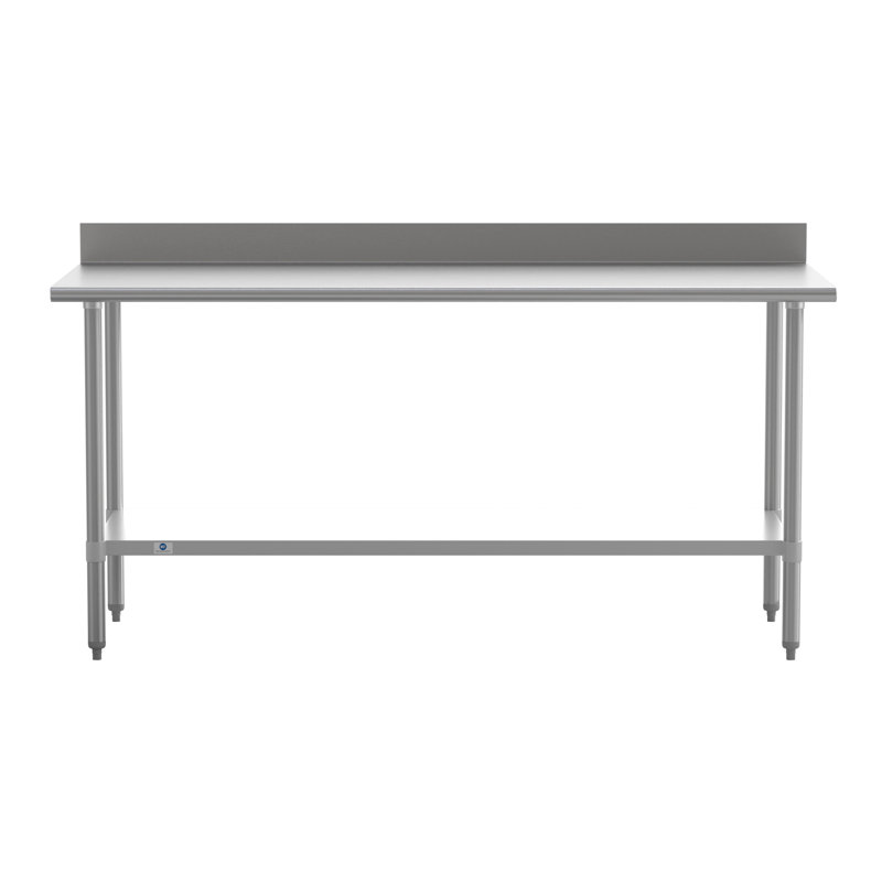 Commercial Stainless Steel Kitchen Prep and Work Table with Shelf and Backsplash, 39.25" H x 72" L x 30" W