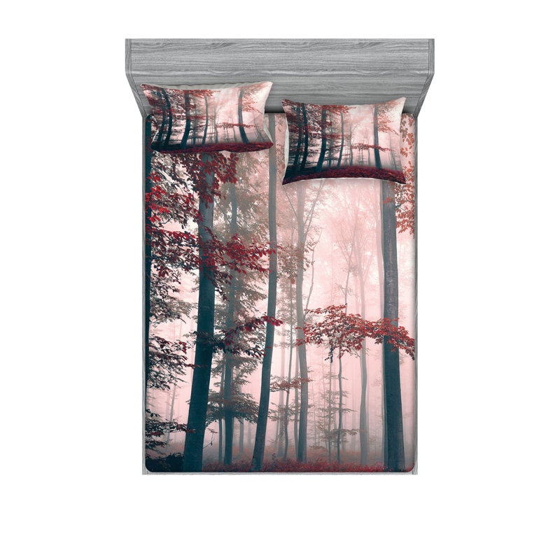 Ensemble de draps et taies décoratives Ambesonne Forest, brun gris et rouge, California King Sheet Set with 4 Pillowcases