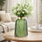 Dsy Floral Vase With Gold Rim, Embossed Fern Leaf, Green Glass 10 Inch-123079041