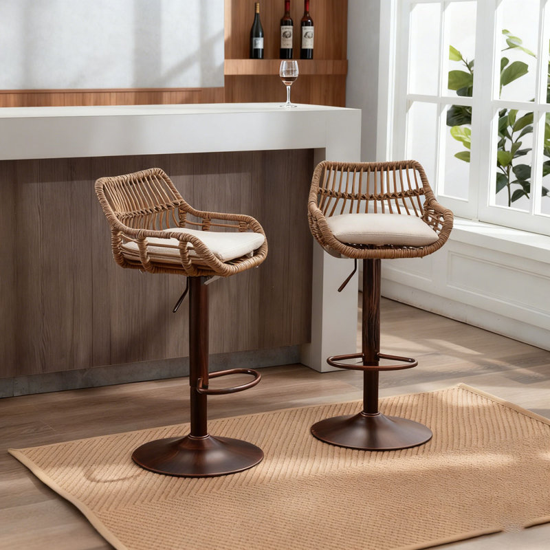 Ensemble de 2 tabourets de bar pivotants avec repose-pieds réglables pour la cuisine et la salle à manger, Beige