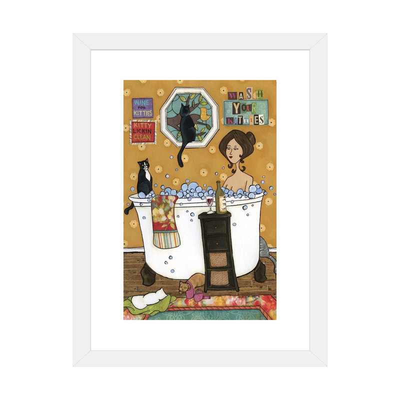 « Wash your kitties » par Jamie Morath-impression, H 32 po x l 24 po x P 1 po, Blanc, Papier encadré blanc