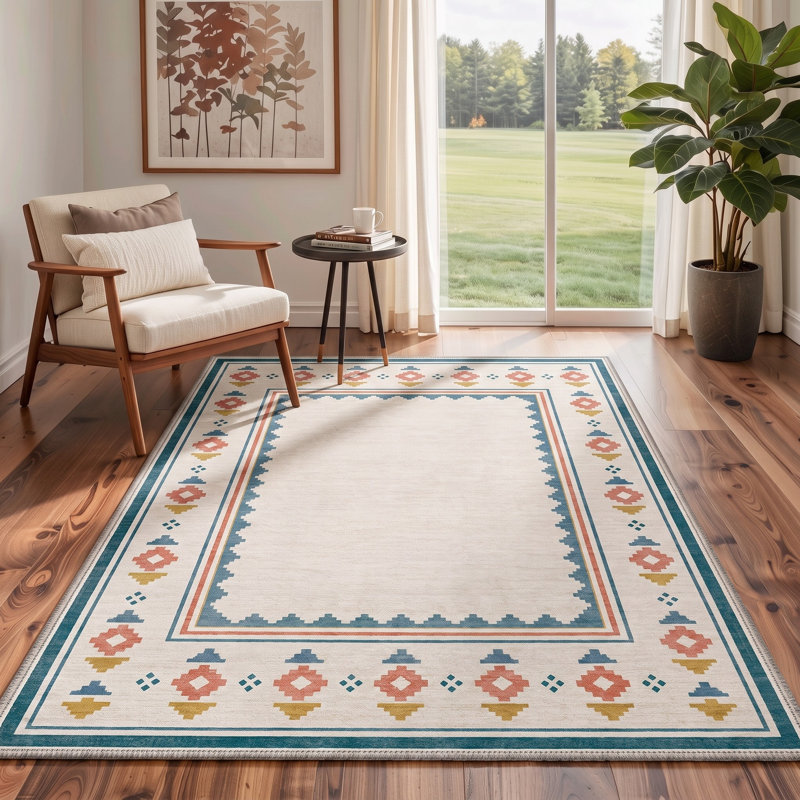 Tapis orange / vert marocain lavable à la machine avec envers antidérapant, Rectangle 8' x 10'
