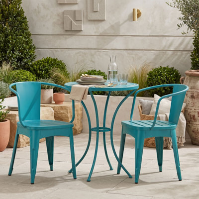 Ensemble bistro 3 pièces avec table et 2 chaises, ensemble de table de salle à manger à lattes résistant aux intempéries